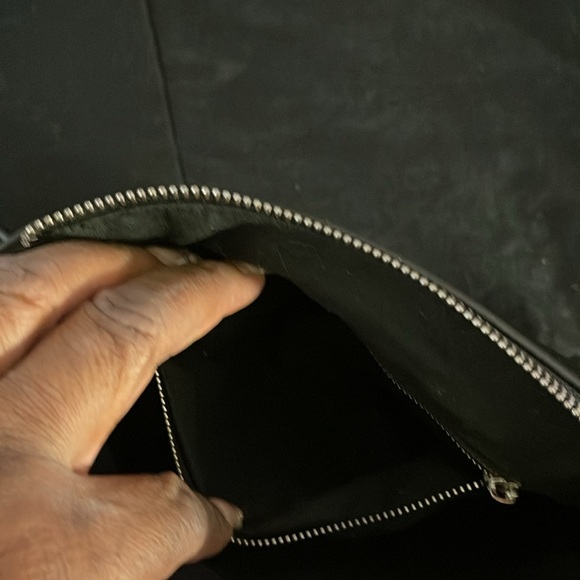 Black w/Silver Studded Crossbody bag Zip Closure Worn 2 Ways Short Chain Handle - Picture 7 of 10